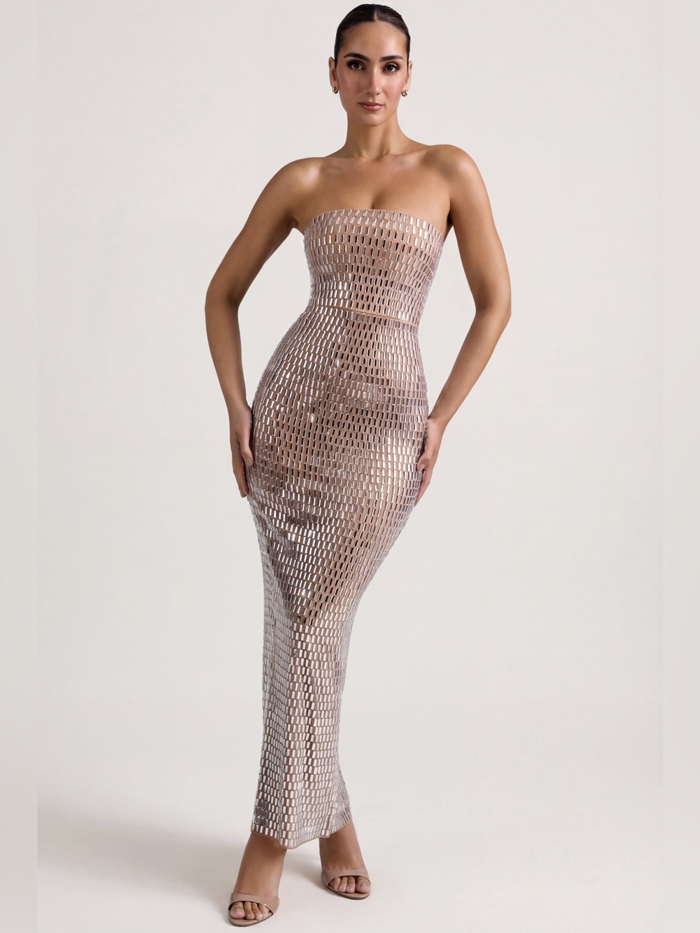 Oh Polly Amaya Embellished Bandeau Maxi Dress in Almond - Picture 6 of 14